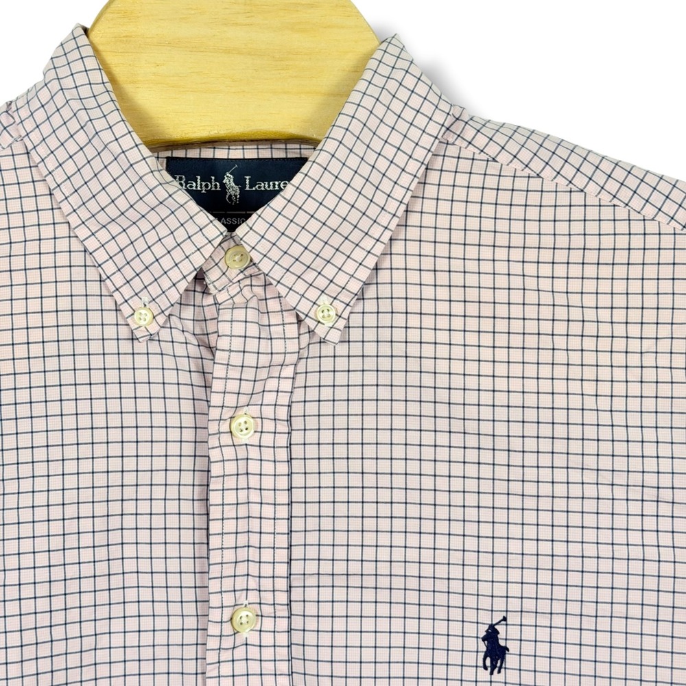 Vintage Ralph Lauren Button Down Men 17 XL Pink Tattersall Check Classic Fit